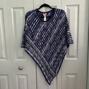 Chico’s Knit Blue Poncho Womens S/M Relaxed Boho Flowy Artsy